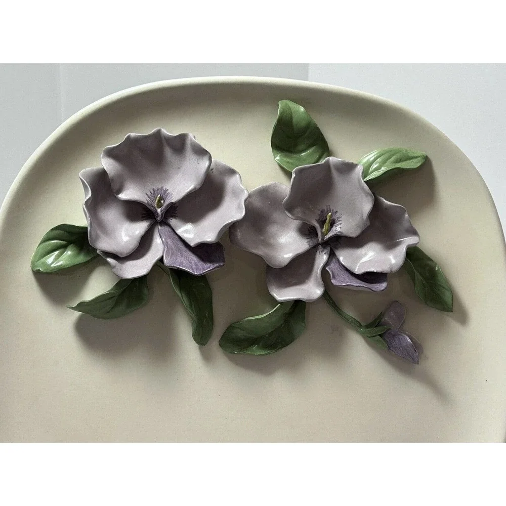 Pottery Art Square Plate With Purple‎ Flowers